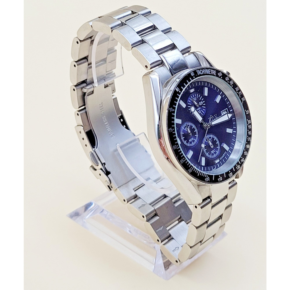 EON 1962 Men’s Chronograph Watch Blue Sunray Dial, Stainless Steel, Quartz VTG